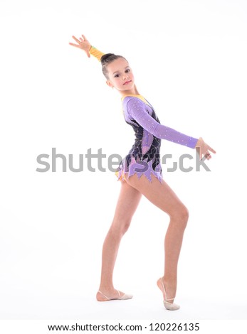 Beautiful flexible girl gymnast  over white background