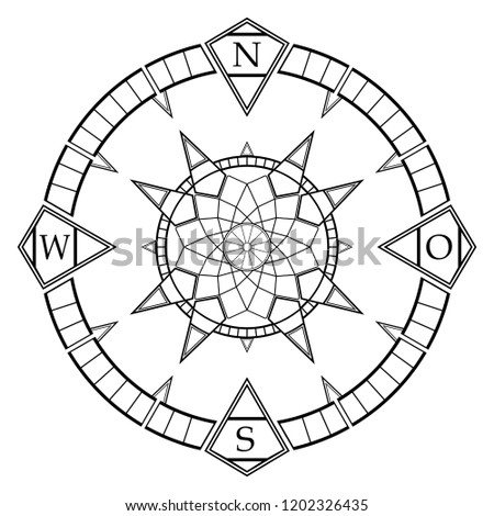 Antik Compass rose vector with german east description on an isolated white background.