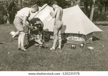 Vintage photo of boys camping (sixties)