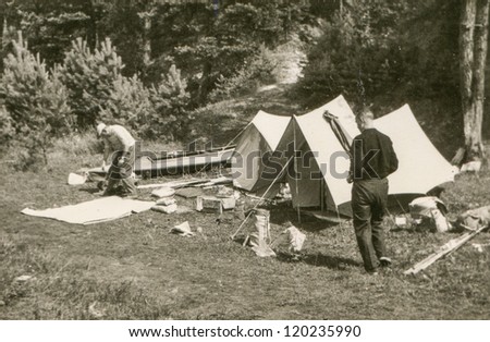 Vintage photo of boys camping (sixties)