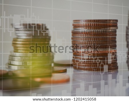 Candlestick down trend on money background. Illustration financial concept 