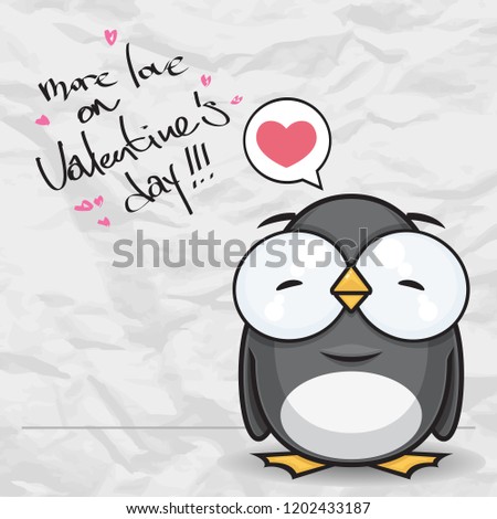 Vector Valentine´s day card with cartoon penguin character.