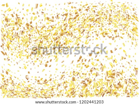 Festive golden rectangle confetti background. Abstract frame confetti texture for holiday, postcard, poster, website, carnivals, birthday and children's parties. Cover confetti mock-up. Wedding card 