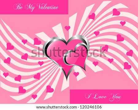 A vector valentines background  a large central hearts on a pink swirl pattern