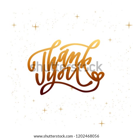 Thank you - hand lettering inscription to holiday design, black and white ink calligraphy