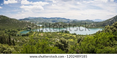 Panorama of beautiful Bacina lakes - favourite summer holiday destination in Dalmatia, Croatia