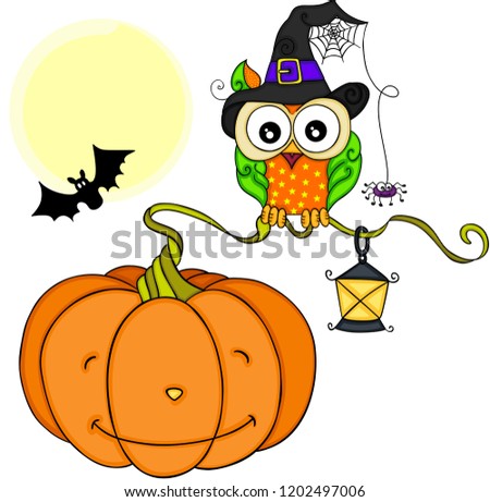 Halloween owl with orange pumpkin
