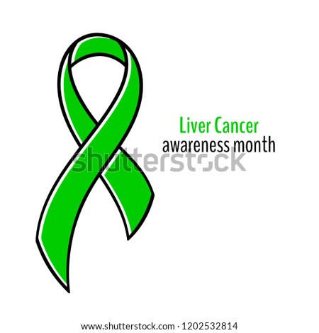 Liver Cancer. Liver Cancer Awareness Month. Emerald Green ribbon symbol. Medical Design. Vector illustration.
