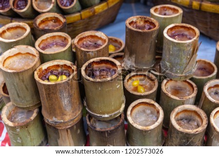 Glutinous Rice Roasted in Bamboo Joints (Khao Larm)  Sterilized Thai Desserts