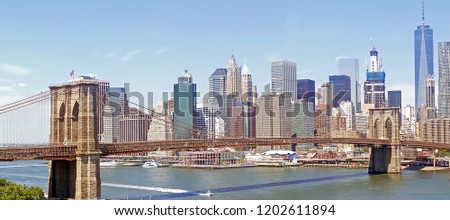 Panorama photo of Brooklyn bridge and Manhattan in New York City, USA
