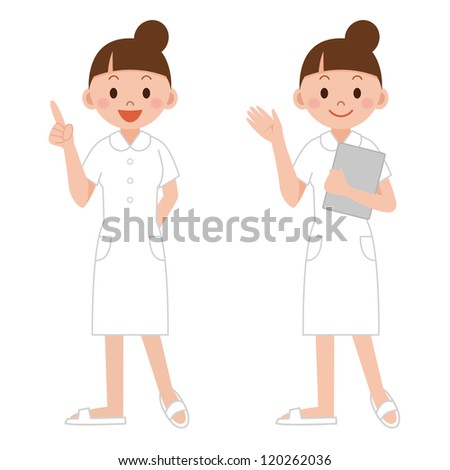 young nurse pointing the index finger up, guiding information, with a clipboard