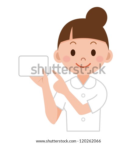 Nurse or young medical doctor woman showing business card isolated on white background