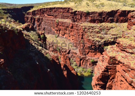 Breathtaking view on the beautiful scenery and landscape in the Karijini National Park in the Pilbara region in Western Australia