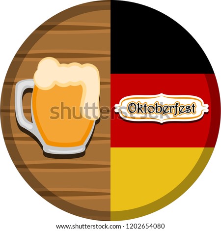 Label with flag of Germany and a beer mug. Oktoberfest. Vector illustration design