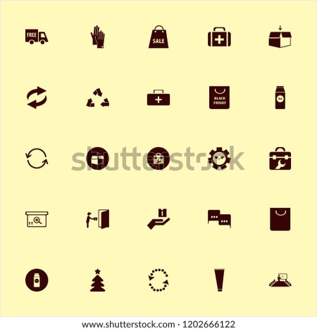 box icon. box vector icons set recycle sign, courier gives parcel, square barcode box and gloves