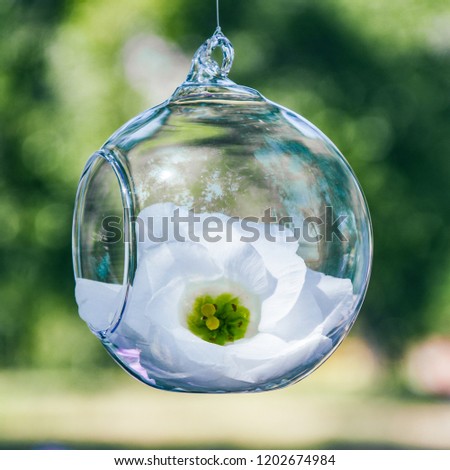 natural flower in glass wedding decoration like an angel