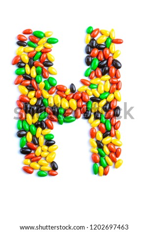 H Letter of alphabet made of candy isolated on white background