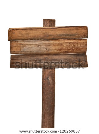 close up of an empty wooden sign on white background