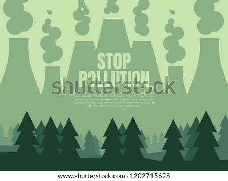 Silhouette of a factory that pollutes the air in the woods. Vector illustration with clipping mask