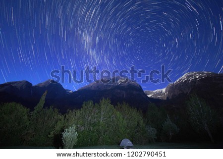 Star trail in La Junta camping, Cochamo valley, Chile