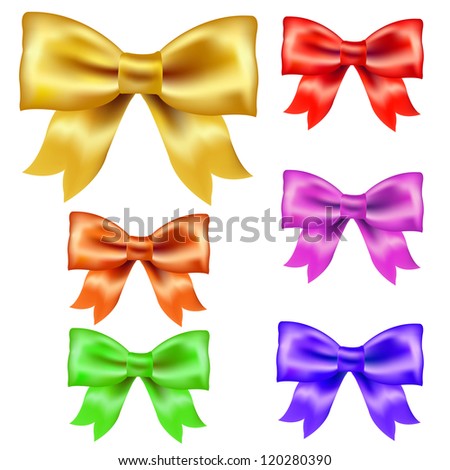 Big Set Color Bow Isolated On White Background With Gradient Mesh, Vector Illustration