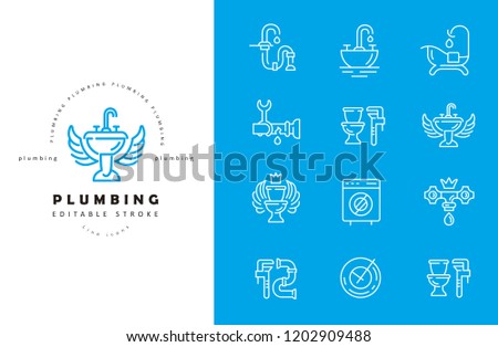Vector icon and logo of plumbing. Editable outline stroke size