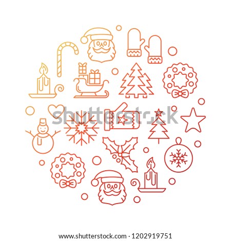 Happy New Year round vector red concept outline illustration on white background