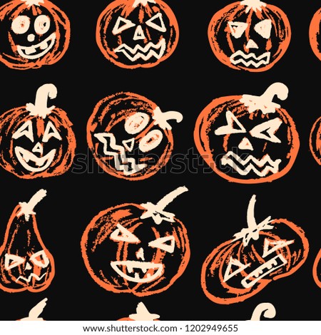 Halloween. A set of festive pumpkins. Seamless pattern. A collection of funny faces. Autumn holidays. Fun, children, traditions