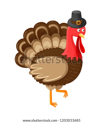 Bird symbolic animal of Thanksgiving day isolated icon vector. Harvesting autumn period, character wearing hat and cap on head. Holiday approaching