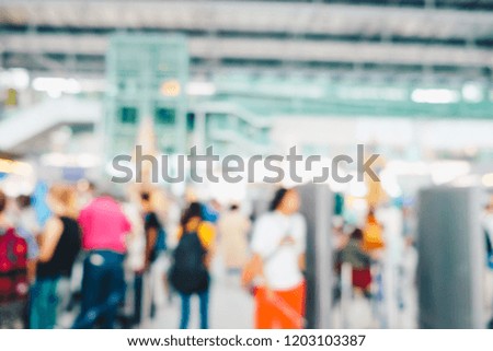 Abstract blurred crowd of passenger hurry up in airport, Business transport