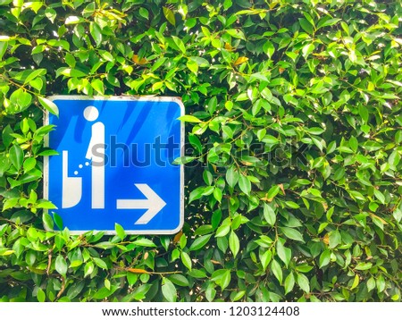 Toilet sign for men with tree background.