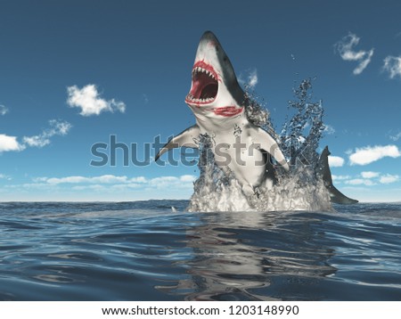 Great white shark leaping out of the water
Computer generated 3D illustration