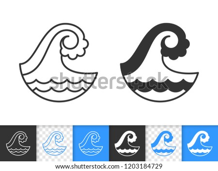 Wave black linear and silhouette icons. Thin line sign of sea. Splash outline pictogram isolated white, color, transparent background. Spiral curl stream vector Icon shape. Wave simple symbol closeup