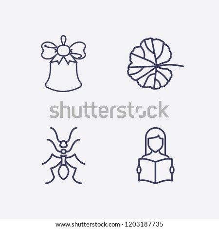 Outline 4 plant icon set. bell, read the book, ant and leaf vector illustration
