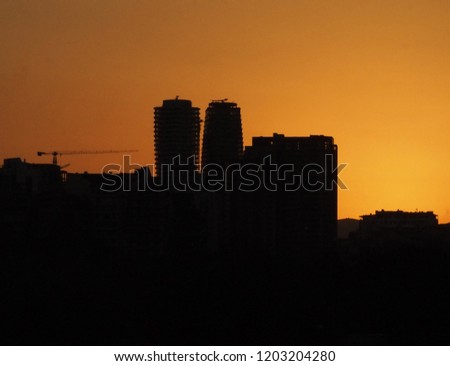 City silhouette against the sky on a sunset. Tbilisi city.