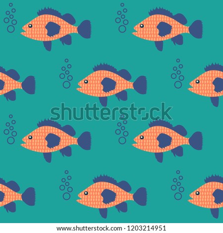 Seamless pattern with fish swimming in the sea. Design for wallpaper, gift paper, pattern fills, web page background, greeting cards. EPS10. Clipping mask applied