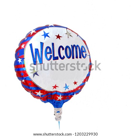 Helium balloon with warm Welcome message, isolated on white