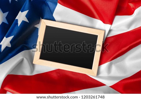 Blank frame on American flag background