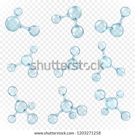 Glass transparent molecules model. Reflective and refractive abstract molecular shape isolated on transparent background. Vector illustration Royalty-Free Stock Photo #1203271258