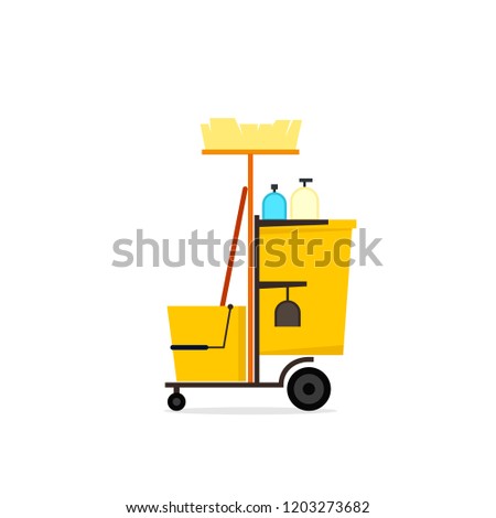 Yellow cleaning cart icon. Clipart image isolated on white background