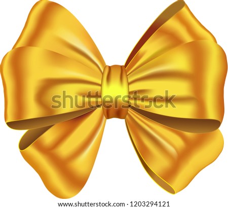 Golden luxurious bow isolated on white background. Yellow ribbon. Vector illustration