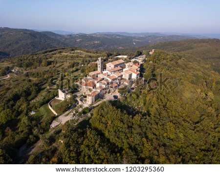 Hum (Colmo; Cholm) is a medieval town in the central part of Istria, Croatia. Hum is listed as the smallest town in the world by Guinness World Records. Royalty-Free Stock Photo #1203295360