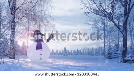 Winter landscape with Snowman, Christmas background 3D Rendering, 3D Illustration