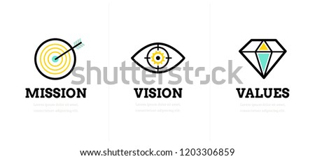 Mission. Vision. Values.  Web page template. Modern flat design concept. Royalty-Free Stock Photo #1203306859