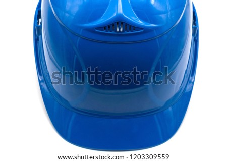 Blue construction safety helmet isolated on white background