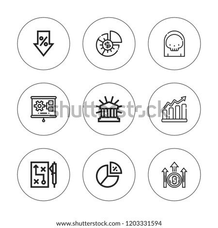 Chart icon set. collection of 9 outline chart icons with diagram, death, financial, increase, pie chart, presentation, strategy, statistics icons. editable icons.