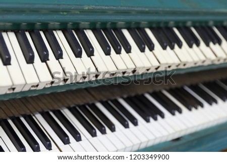 Vintage old piano. Close-up of keyboard keys