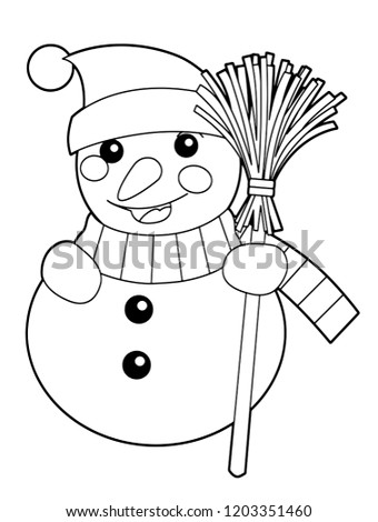 Happy cartoon snowmen - smiling and watching - coloring page - isolated - vector illustration for children