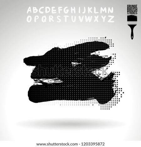 Black brush stroke and handwritten alphabet. Grunge vector abstract hand - painted element. Underline and border design.