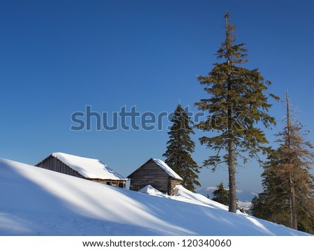 House in mountain hill. Natural composition